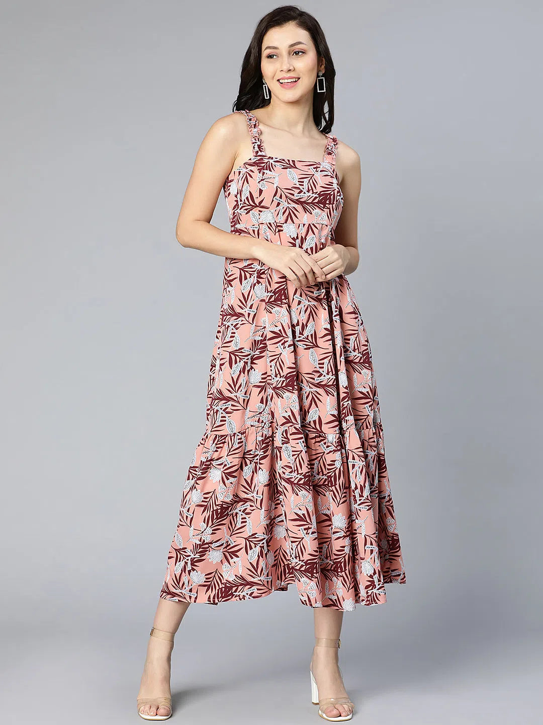 Women's Contemporary Apparel Nasty pink floral printed shoulder straped women long dress