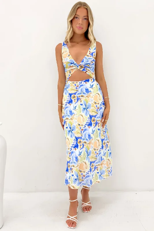 Women's Athleisure Apparel Xante Midi Dress Blue Floral