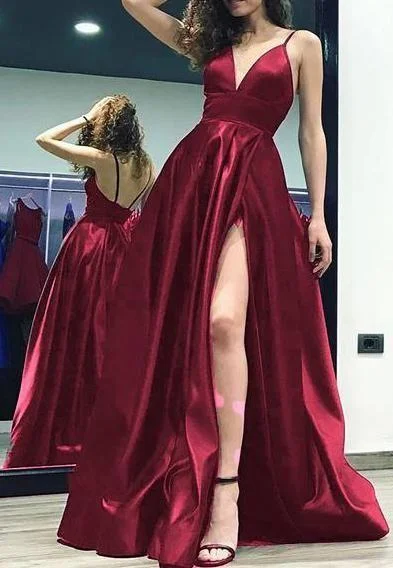 Women's Clothing With Trendy Designs V-neck Long Prom Dresses With Slit Fashion Winter Formal Dress Popular Wedding Party Dress gh1168