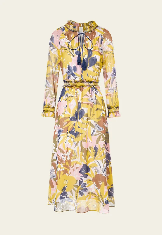 Comfortable Lounge Clothing Yellow Floral Print Chiffon Maxi Dress