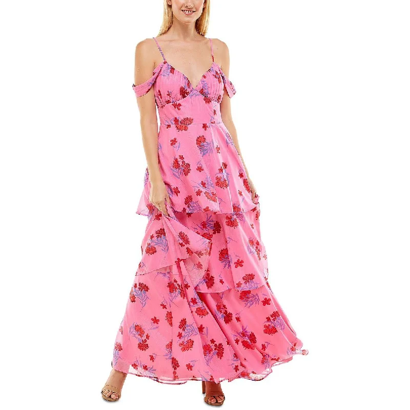 Women's Holiday Clothing Crystal Doll Womens Juniors Floral Tiered Evening Dress