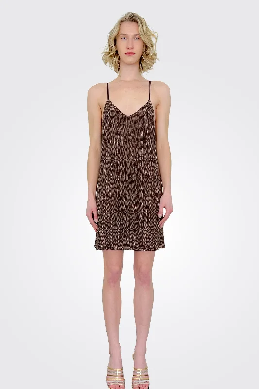 Women's Elegant Evening Outfit Sequin Mini Dress - Bronze