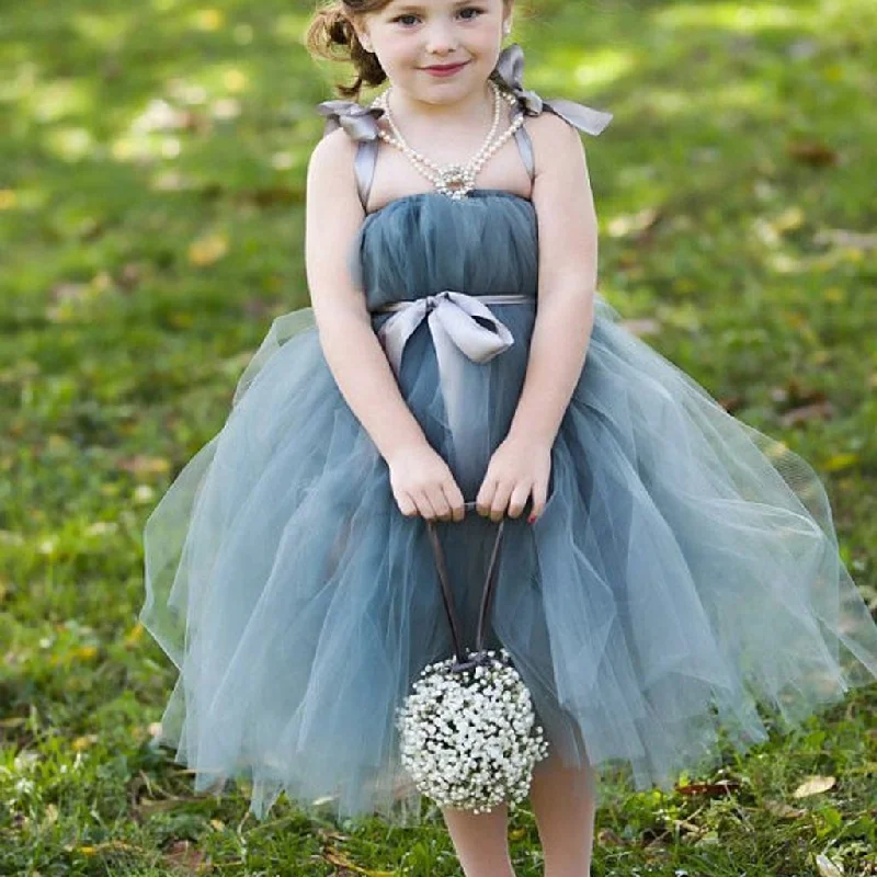 Women's Night-Out Clothes Dusty Blue Pix Tutu Dresses, Tulle Flower Girl Dresses, Cheap Little Girl Dresses for Wedding, FG046