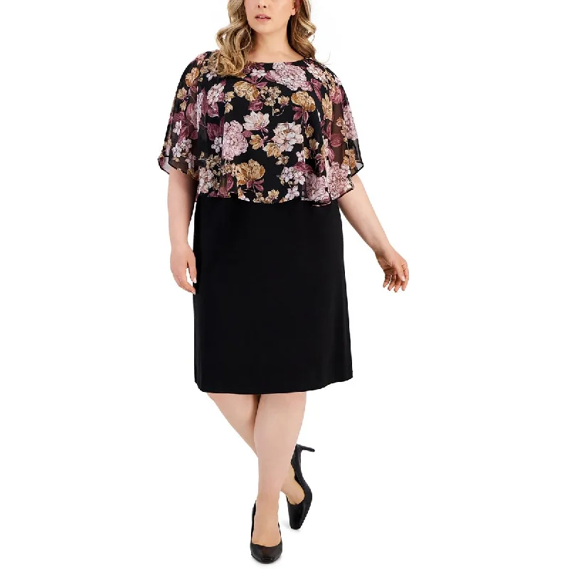 Women's Clothes For Special Occasions Connected Apparel Womens Plus Floral Print Knee Length Sheath Dress