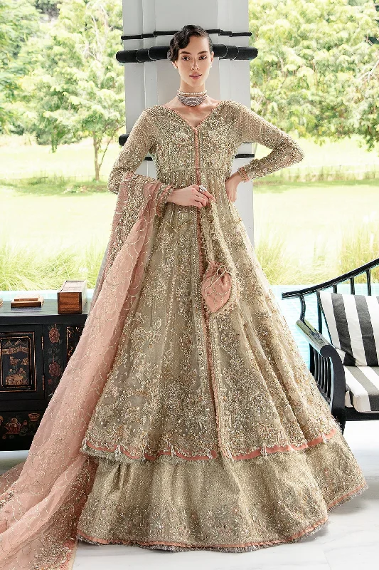 Women's Active Clothing Beige Peach Luxury Pakistani Wedding Dress in Pishwas Lehenga Style