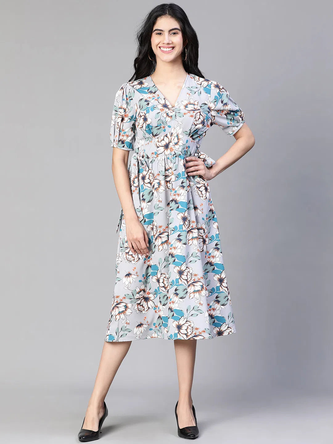 Women's Transitional Garments Women Multicolor Floral Print Tie-Up Long Flared Dress-S23122WDR002