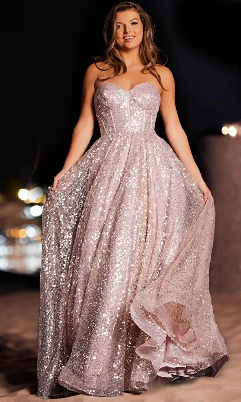 Tailored Clothing For Women JVN by Jovani JVN38607 - Sequin Embellished Sweetheart Prom Gown