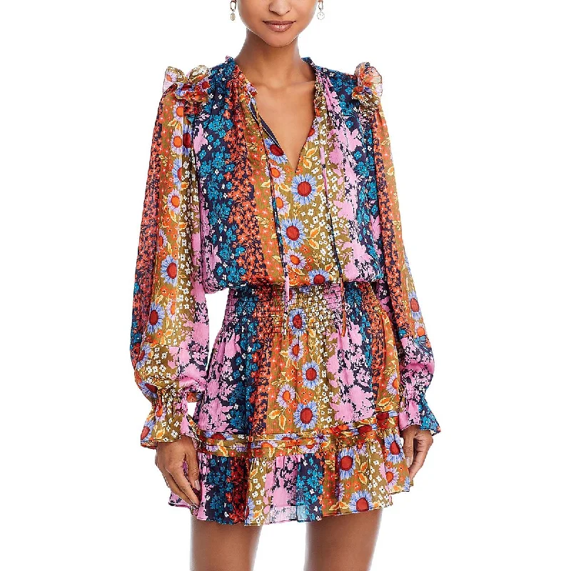 Affordable Women's Clothing Ramy Brook Womens Mak Printed Smocked Mini Dress