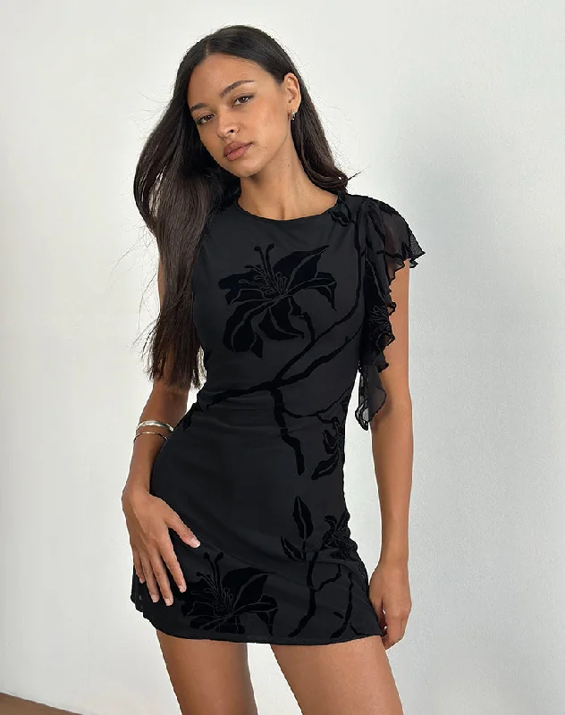 Women's Travel Apparel Salya Mini Dress in Orchids Flock Black