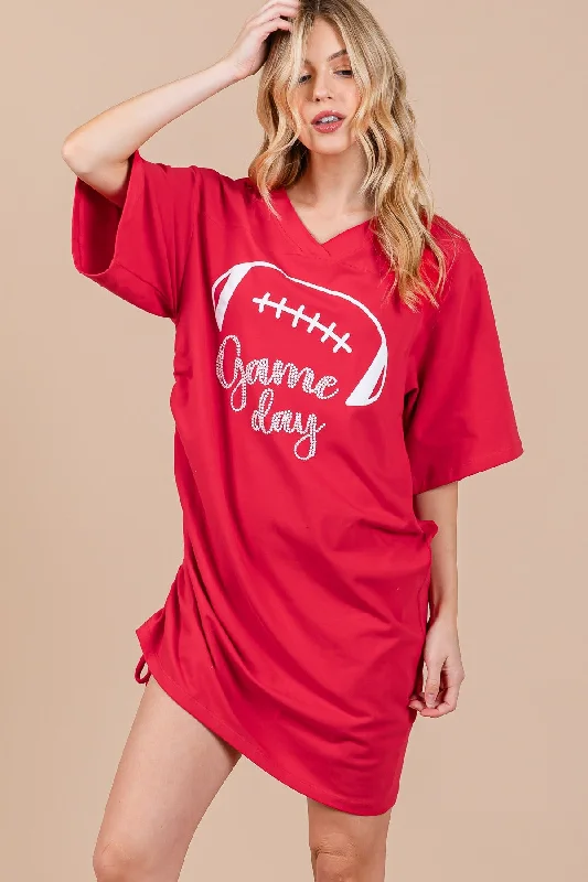 Women's Clothing For Outdoor Events RED FOOTBALL GAME DAY PRINT MINI DRESS CFDLU51378SPA