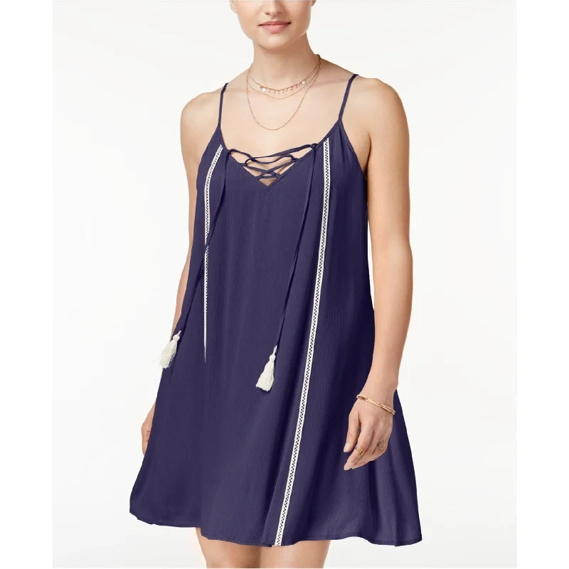 Fashionable Women's Clothing Trixxi Womens Lace-Up Tassel Mini Dress, Blue, X-Small