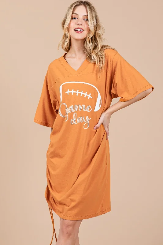 Casual Chic Clothing For Women MUSTARD FOOTBALL GAME DAY PRINT MINI DRESS CFDLU51378SPA