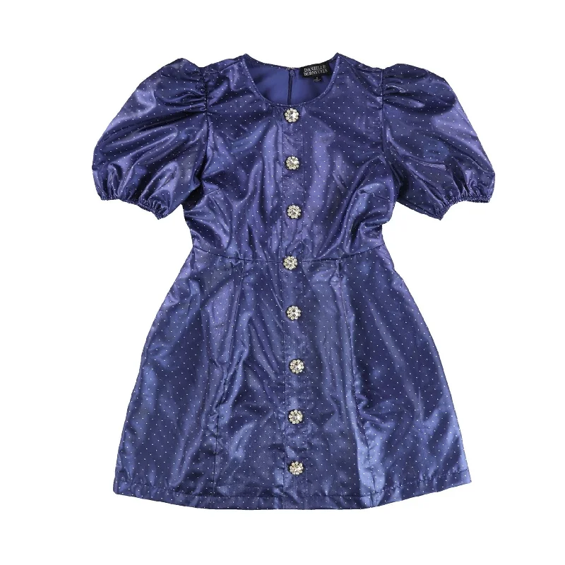 Women's Vacation Garments Danielle Bernstein Womens Rhinestone Buttons Mini Dress, Blue, 6