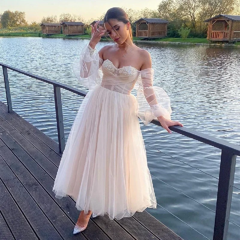 Women's Evening Garments Light Champagne Tulle Wedding Gown,Elegant Vestido,Tulle Homecoming Dresses  gh1674