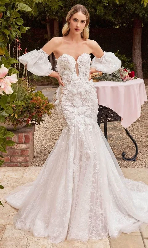 Women's Clothing And Garments Sets Cinderella Divine CDS434W - Lace-Appliqued Strapless Wedding Dress