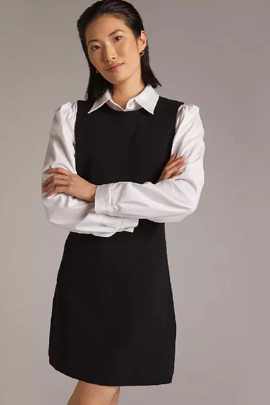 Women's Chic Outfit Layered Mini Dress - Black and White