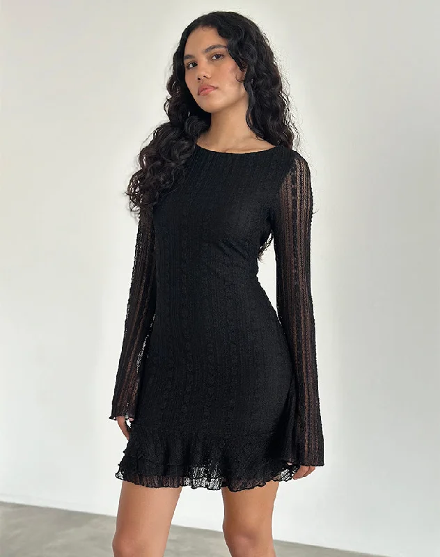 Women's Contemporary Apparel Janawa Backless Mini Dress in Lace Black