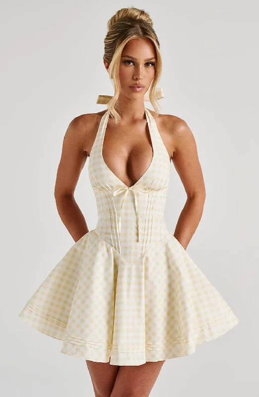 Classic Women's Clothing Styles Doris Mini Dress - Lemon Gingham