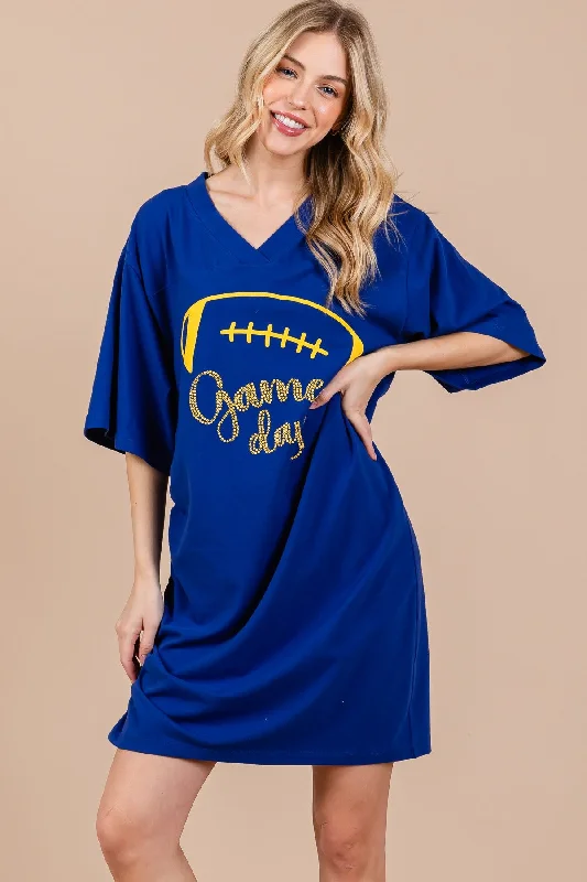 Women's Casual Clothing For Lounging ROYAL FOOTBALL GAME DAY PRINT MINI DRESS CFDLU51378SPA