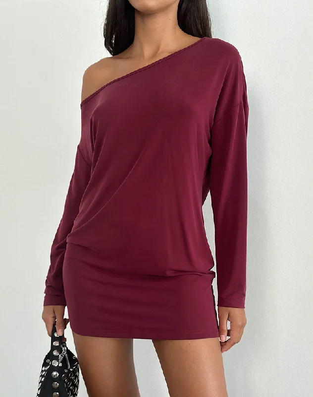 Women's Athleisure Apparel Shelisa Slouchy Mini Dress in Deep Red